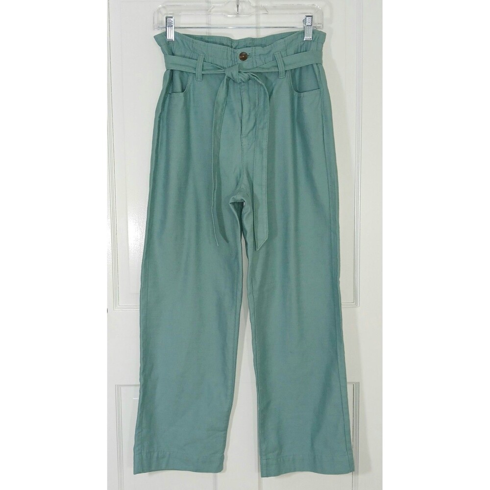 NWT $98 J. Crew  Paperbag Waist Pants Tie Belt Wide Leg Green 2 Preppy Old Money - Picture 2 of 16